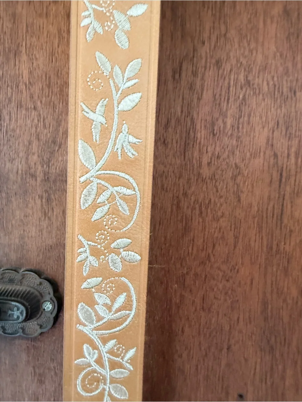 Tan Embroidered Leather Women's Belt